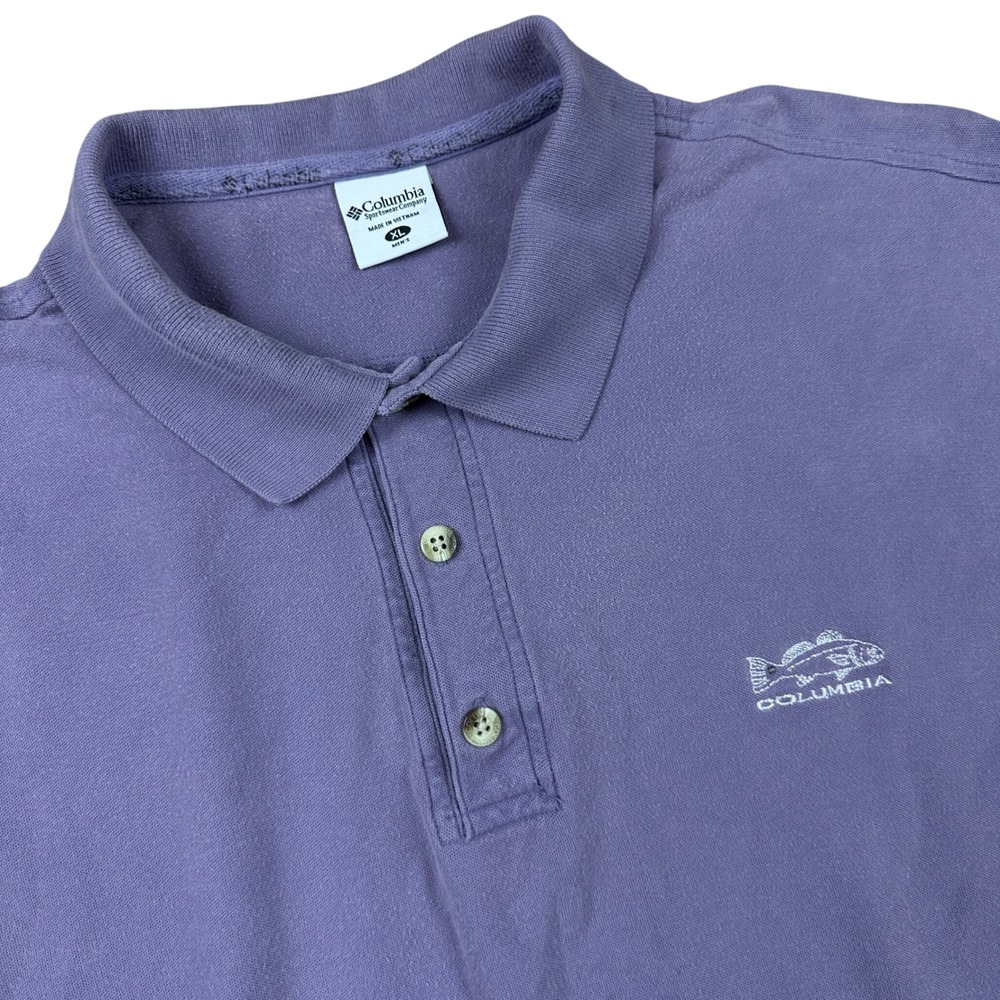 Columbia Mens XL Purple Short Sleeve Fishing Fish Outdoor Polo Shirt Cotton